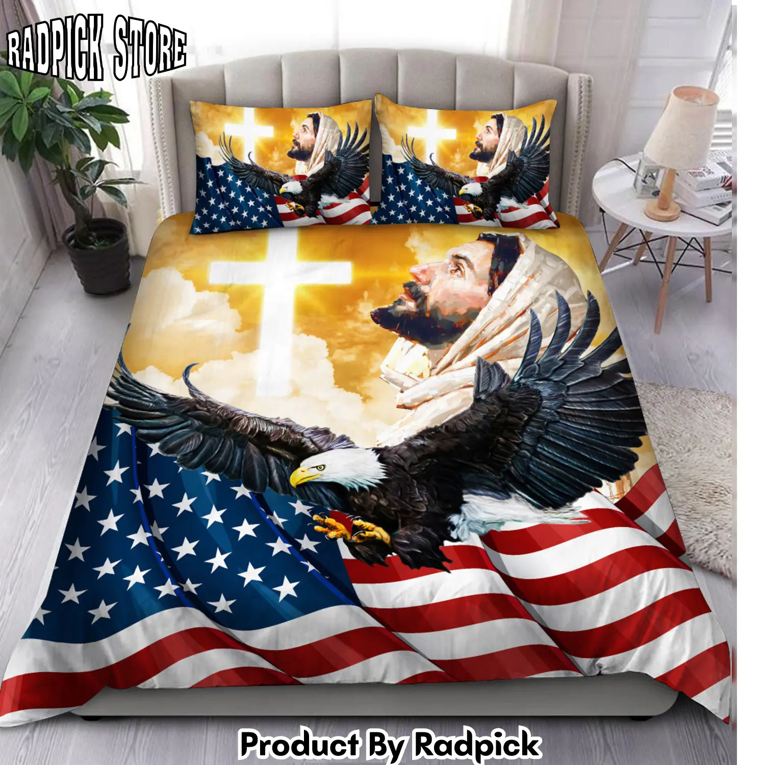 Radpick american patriot jesus q2 all over printed bedding set rp3278809